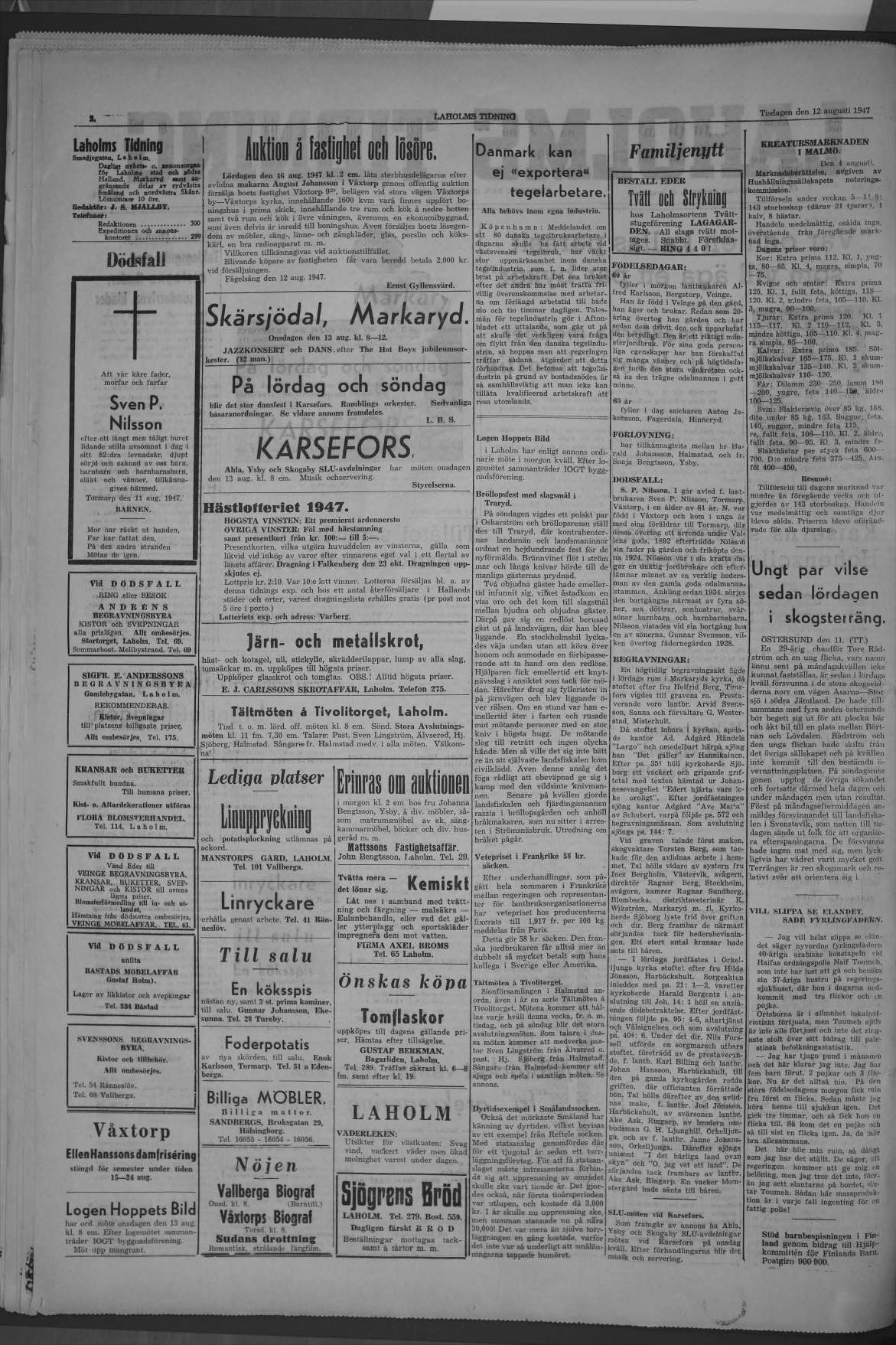Laholms Tidning Tisdag 12 augusti 1947, sida 2