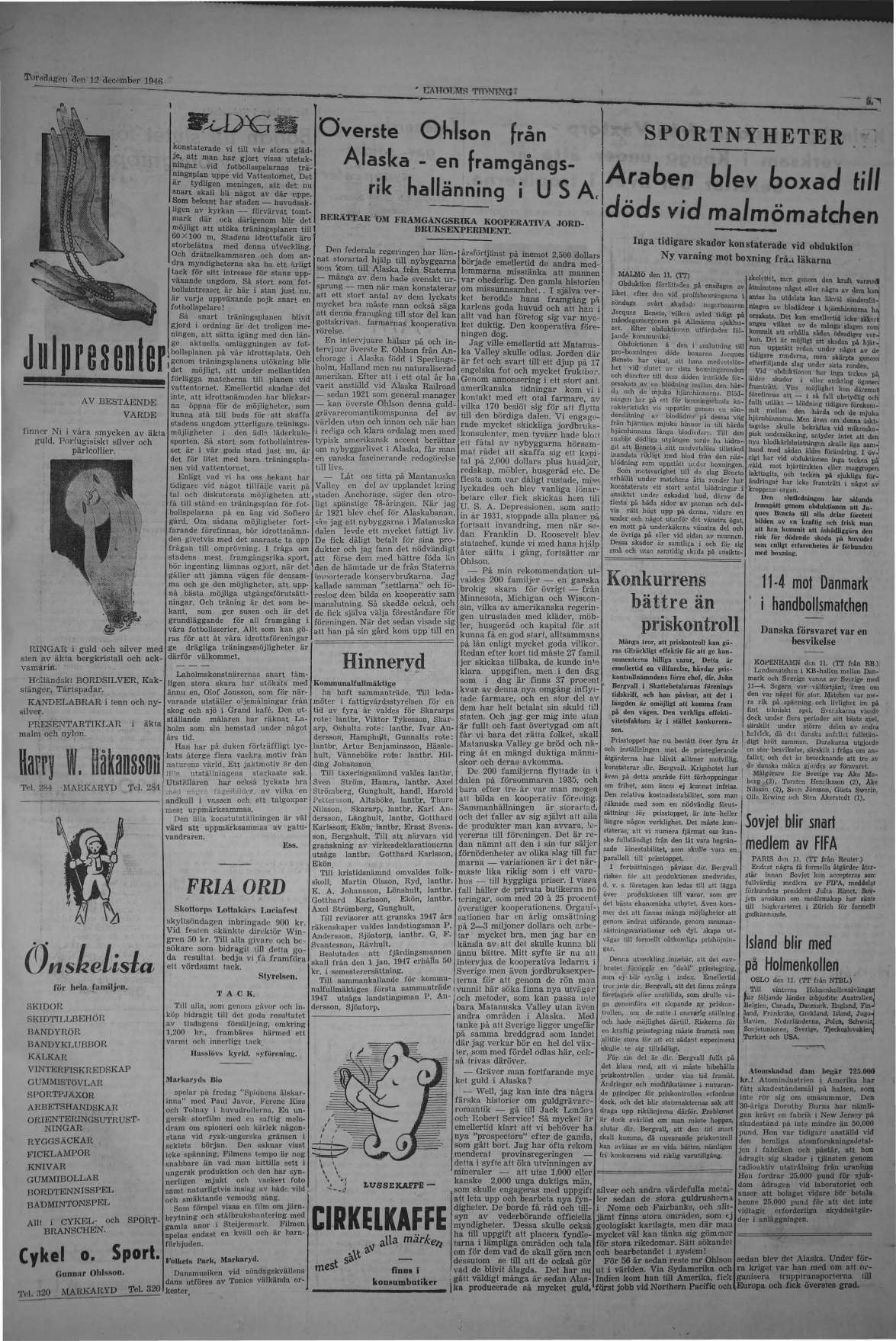 Laholms Tidning Torsdag 12 december 1946, sida 5