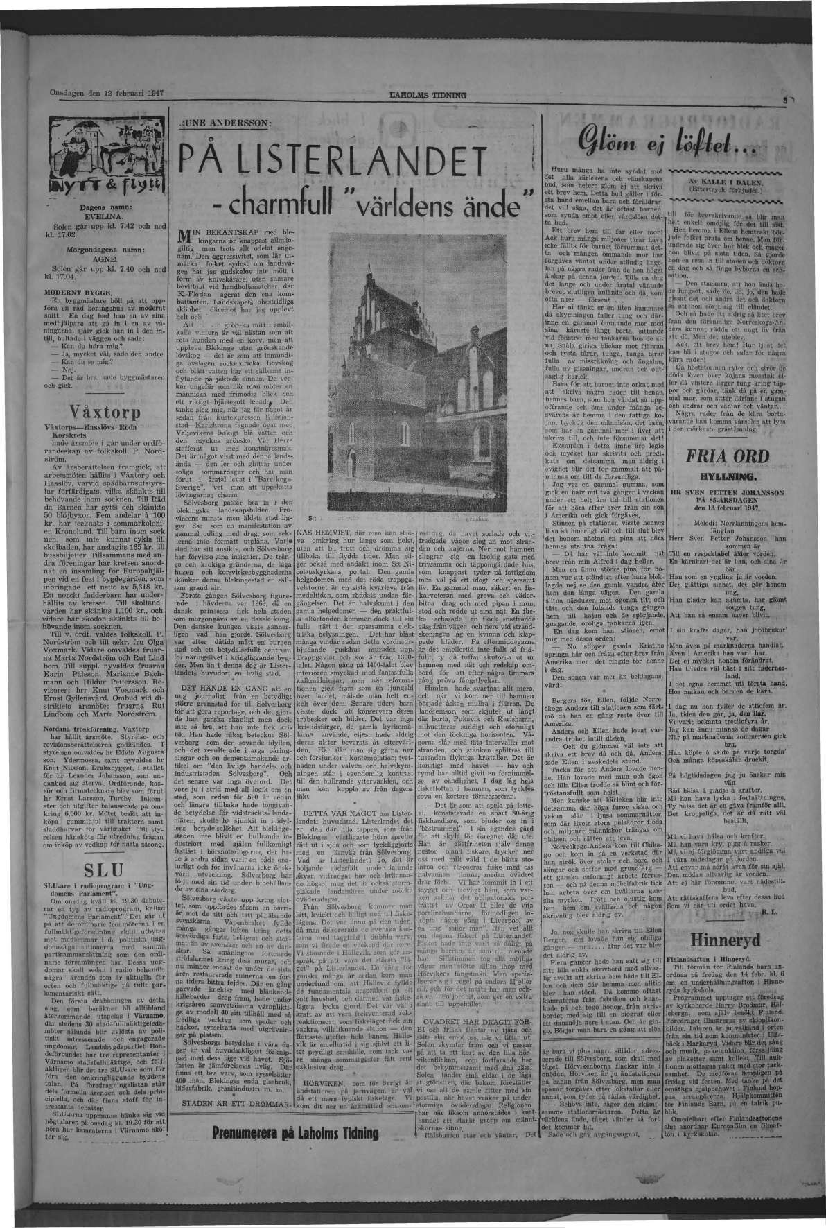 Laholms Tidning Onsdag 12 februari 1947, sida 5