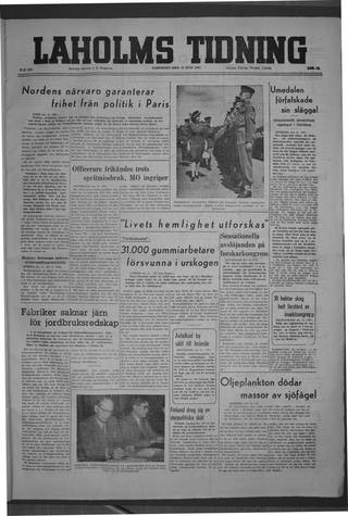 Förstasidan, Lördag 12 juli 1947
