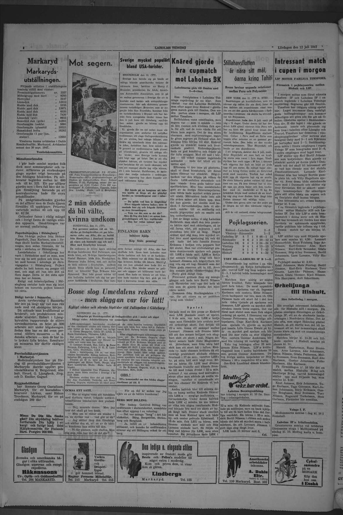Laholms Tidning Lördag 12 juli 1947, sida 4