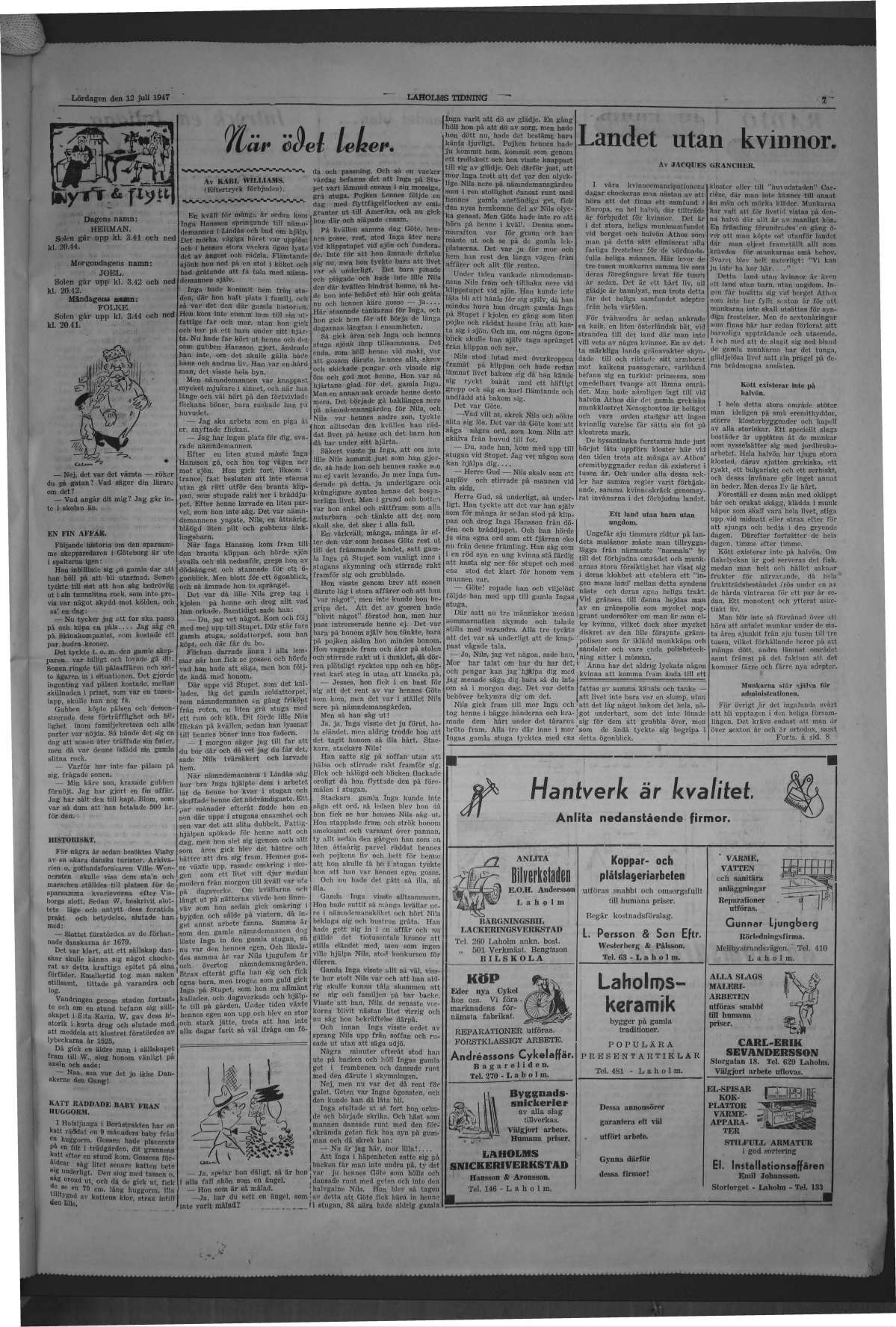 Laholms Tidning Lördag 12 juli 1947, sida 7