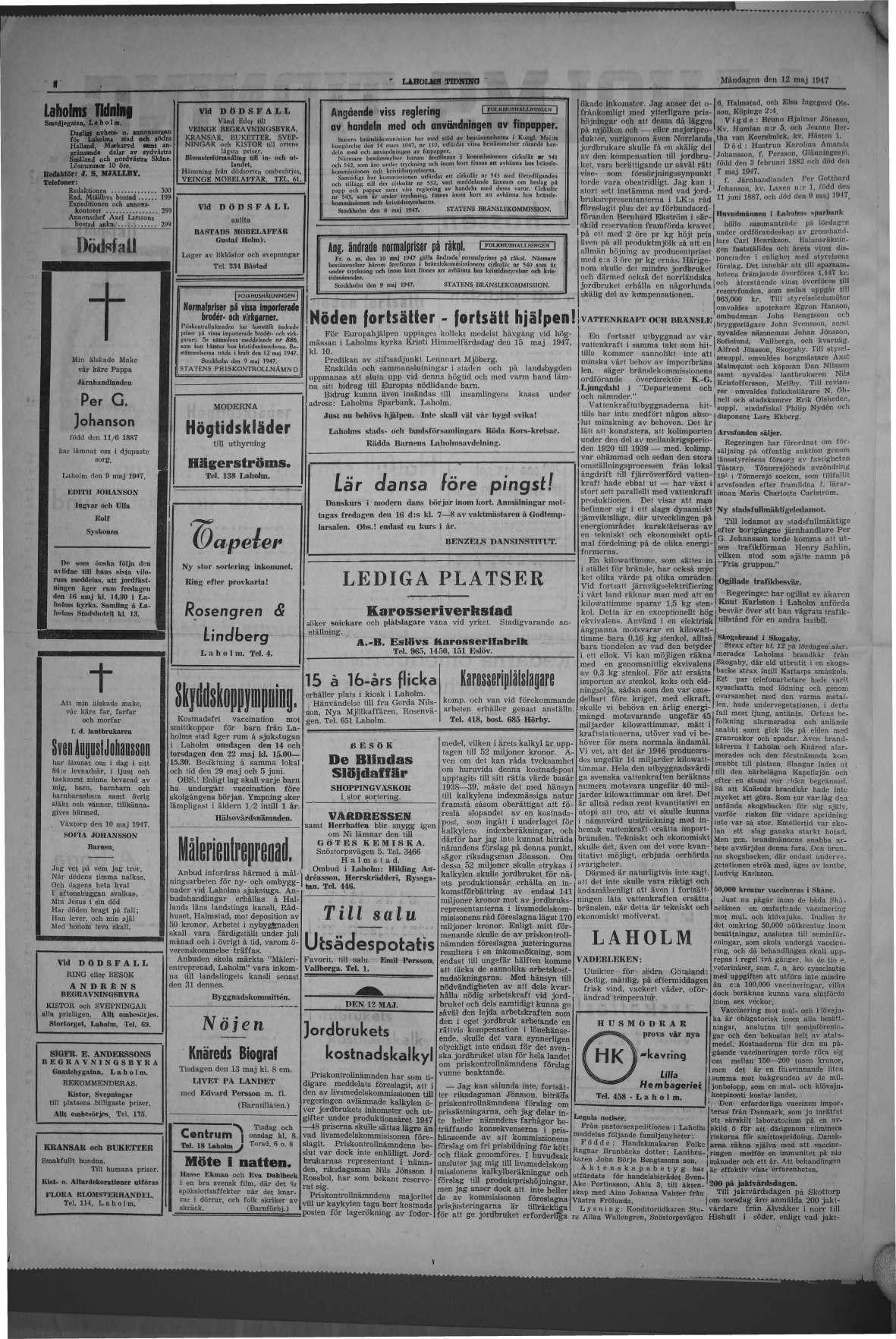 Laholms Tidning Måndag 12 maj 1947, sida 2