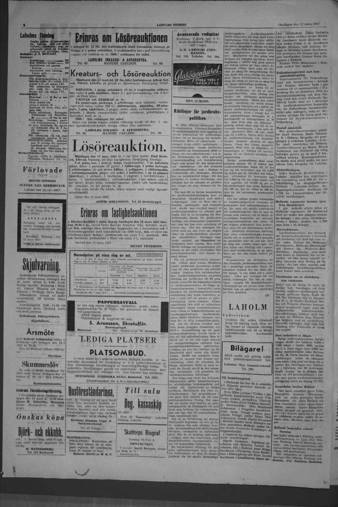 Laholms Tidning Onsdag 12 mars 1947, sida 2