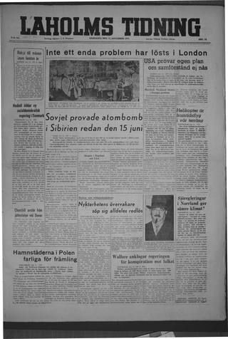 Förstasidan, Onsdag 12 november 1947