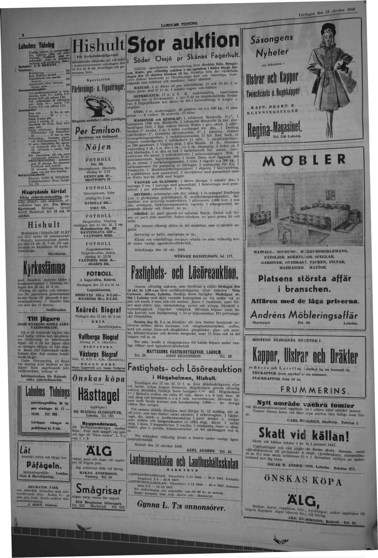 Laholms Tidning Lördag 12 oktober 1946, sida 2