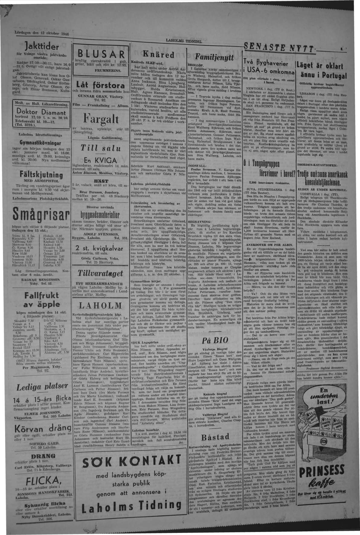 Laholms Tidning Lördag 12 oktober 1946, sida 3