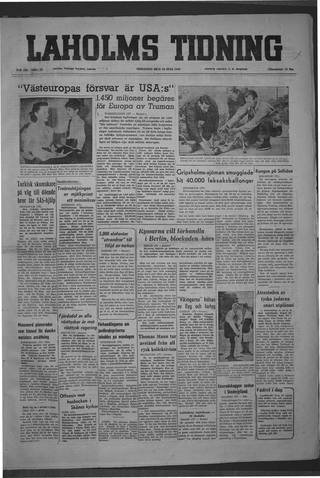 Förstasidan, Tisdag 26 juli 1949