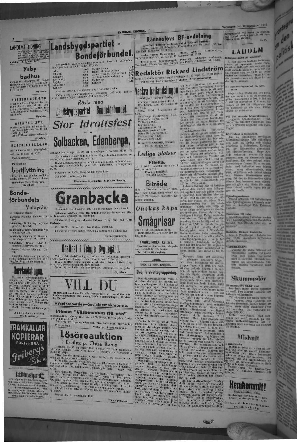 Laholms Tidning Torsdag 12 september 1946, sida 2