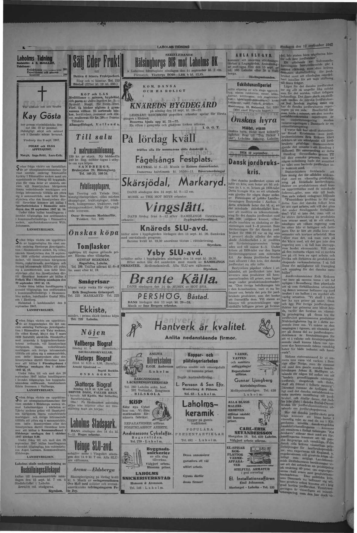 Laholms Tidning Fredag 12 september 1947, sida 2