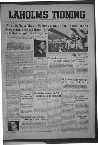 Förstasidan, Lördag 13 december 1947