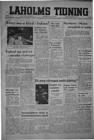 Förstasidan, Fredag 13 december 1946