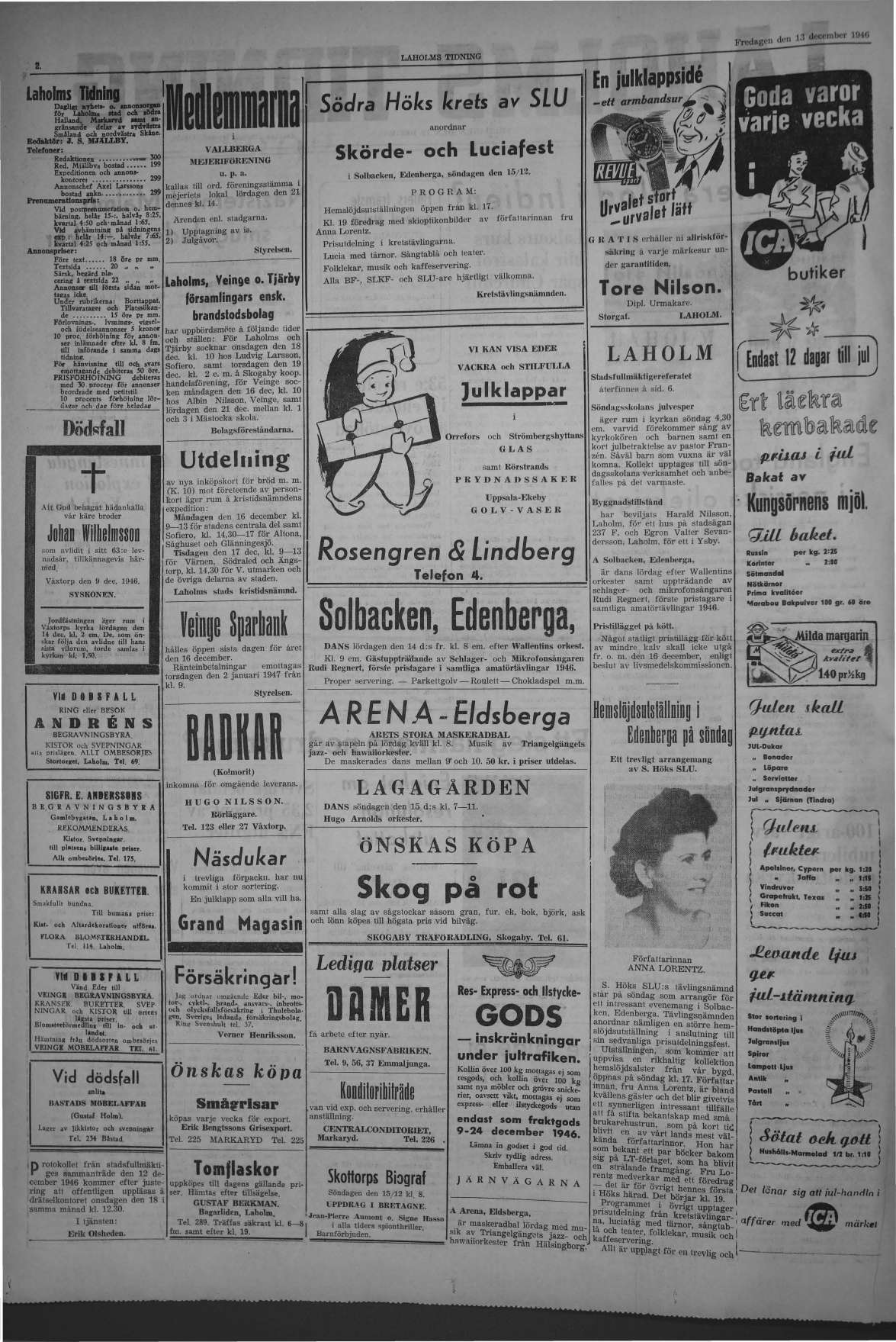 Laholms Tidning Fredag 13 december 1946, sida 2
