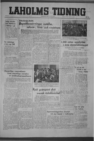Förstasidan, Fredag 13 juni 1947