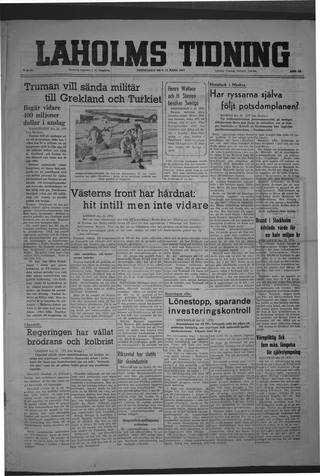 Förstasidan, Torsdag 13 mars 1947