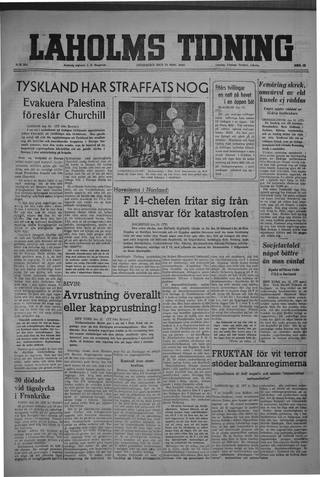 Förstasidan, Onsdag 13 november 1946