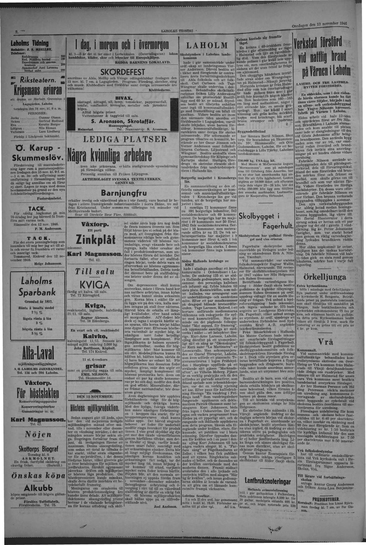 Laholms Tidning Onsdag 13 november 1946, sida 2