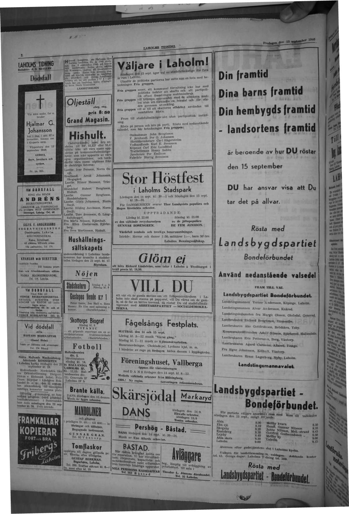 Laholms Tidning Fredag 13 september 1946, sida 2