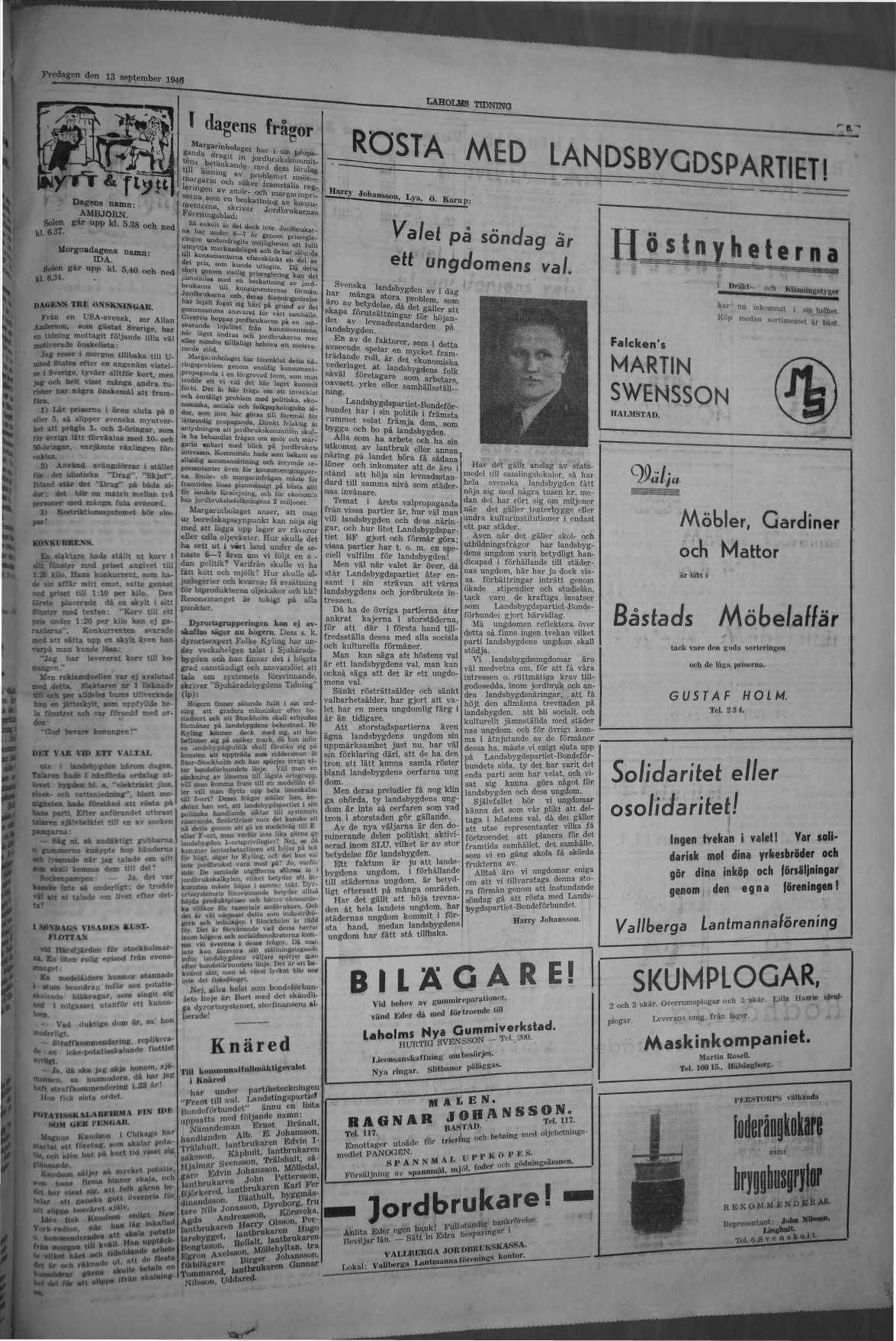 Laholms Tidning Fredag 13 september 1946, sida 7