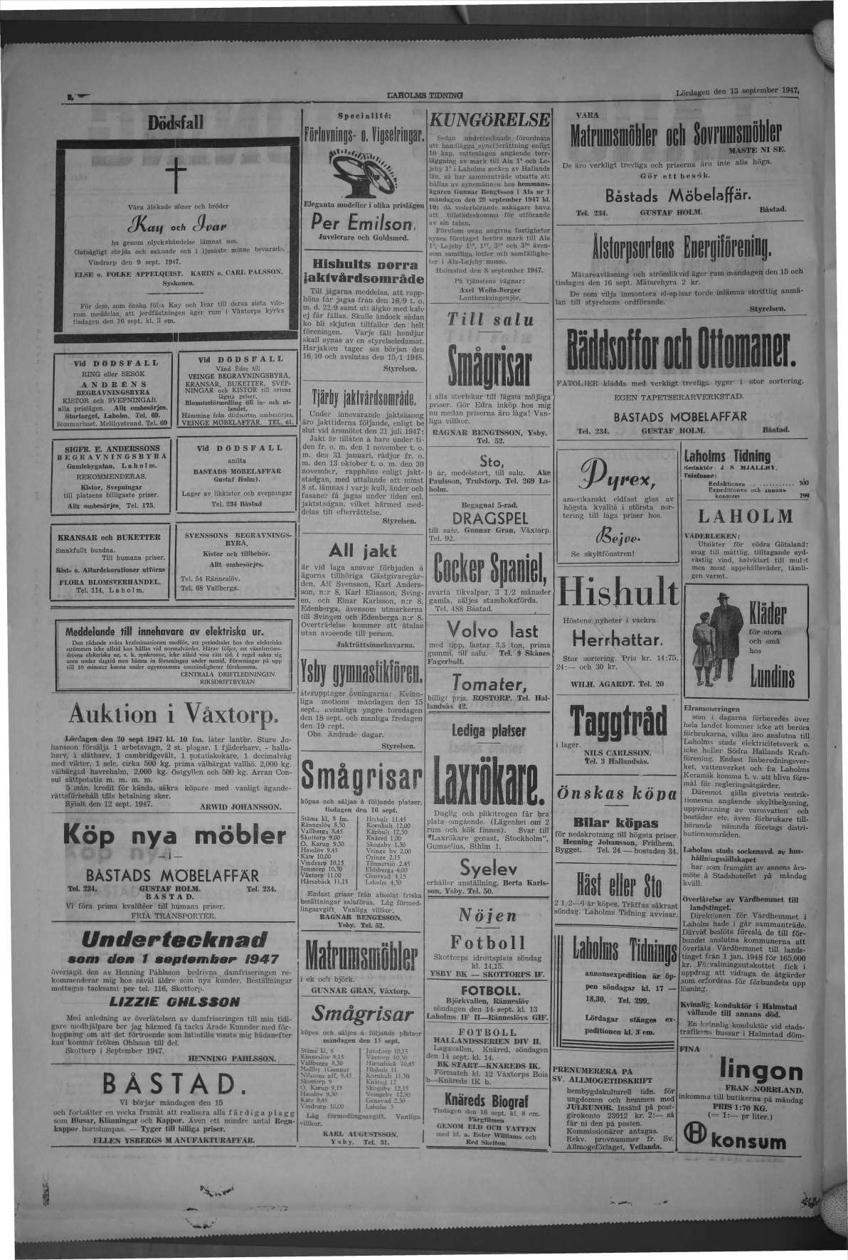 Laholms Tidning Lördag 13 september 1947, sida 2