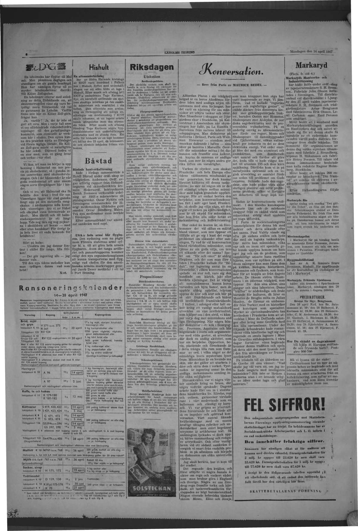 Laholms Tidning Måndag 14 april 1947, sida 6