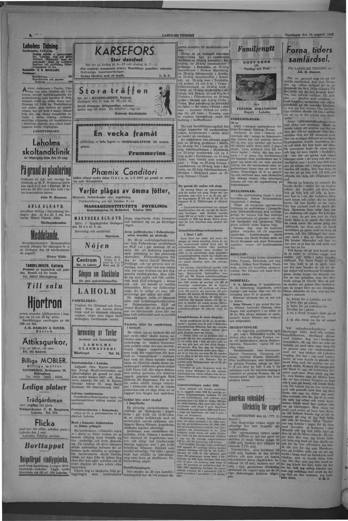 Laholms Tidning Torsdag 14 augusti 1947, sida 2