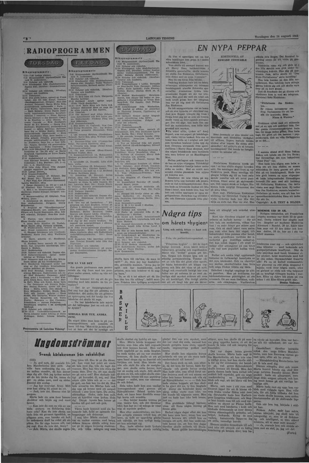 Laholms Tidning Torsdag 14 augusti 1947, sida 6