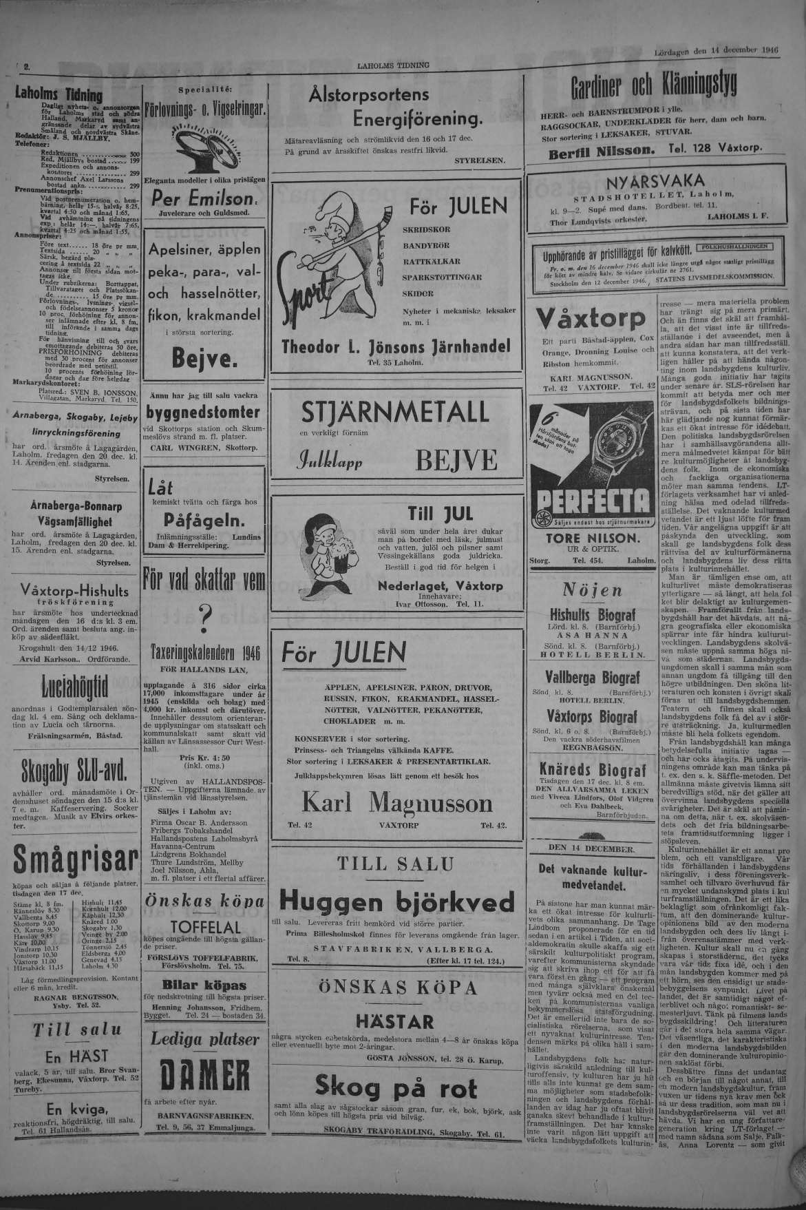 Laholms Tidning Lördag 14 december 1946, sida 2