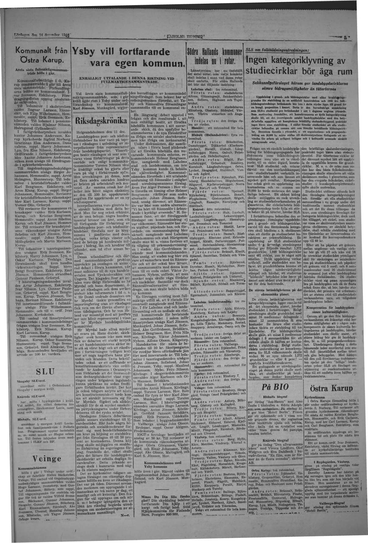 Laholms Tidning Lördag 14 december 1946, sida 5