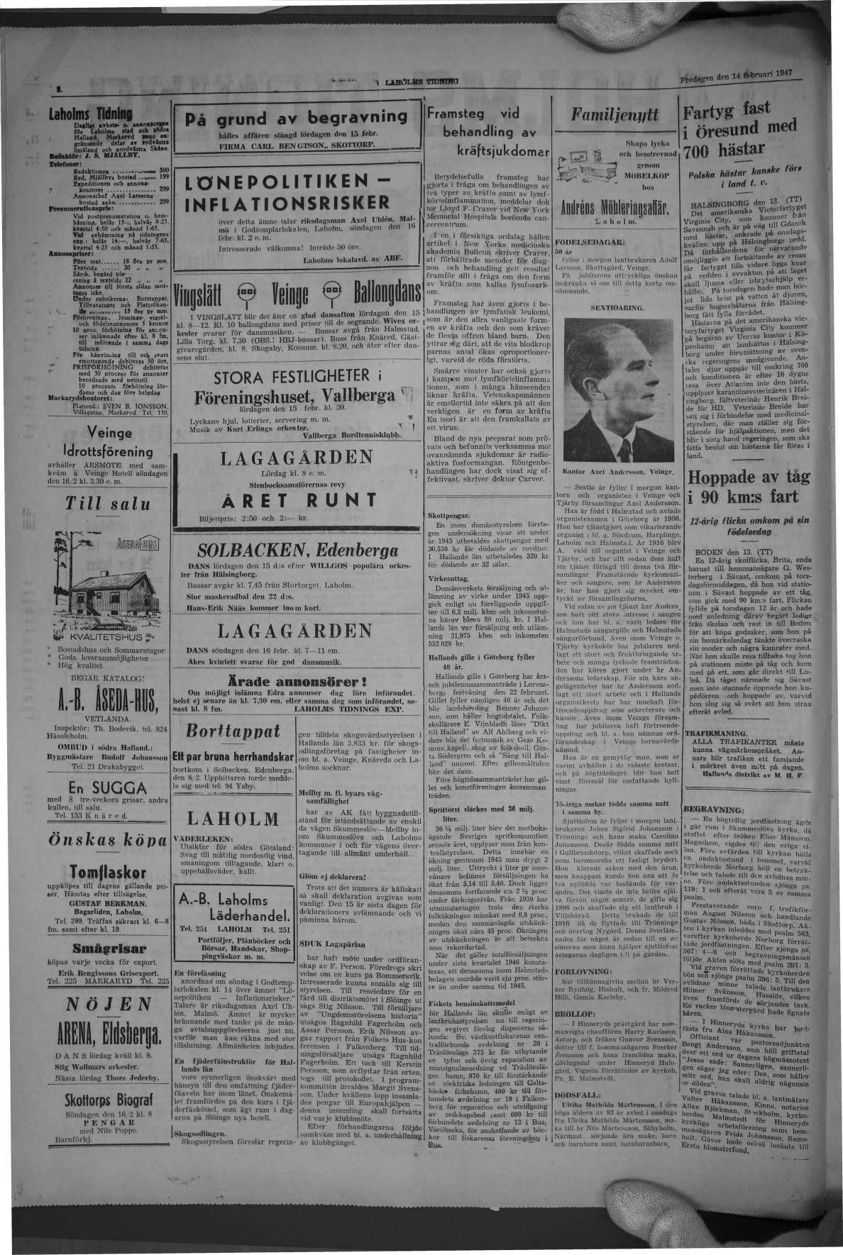 Laholms Tidning Fredag 14 februari 1947, sida 3