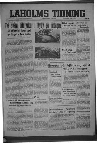 Förstasidan, Måndag 14 juli 1947