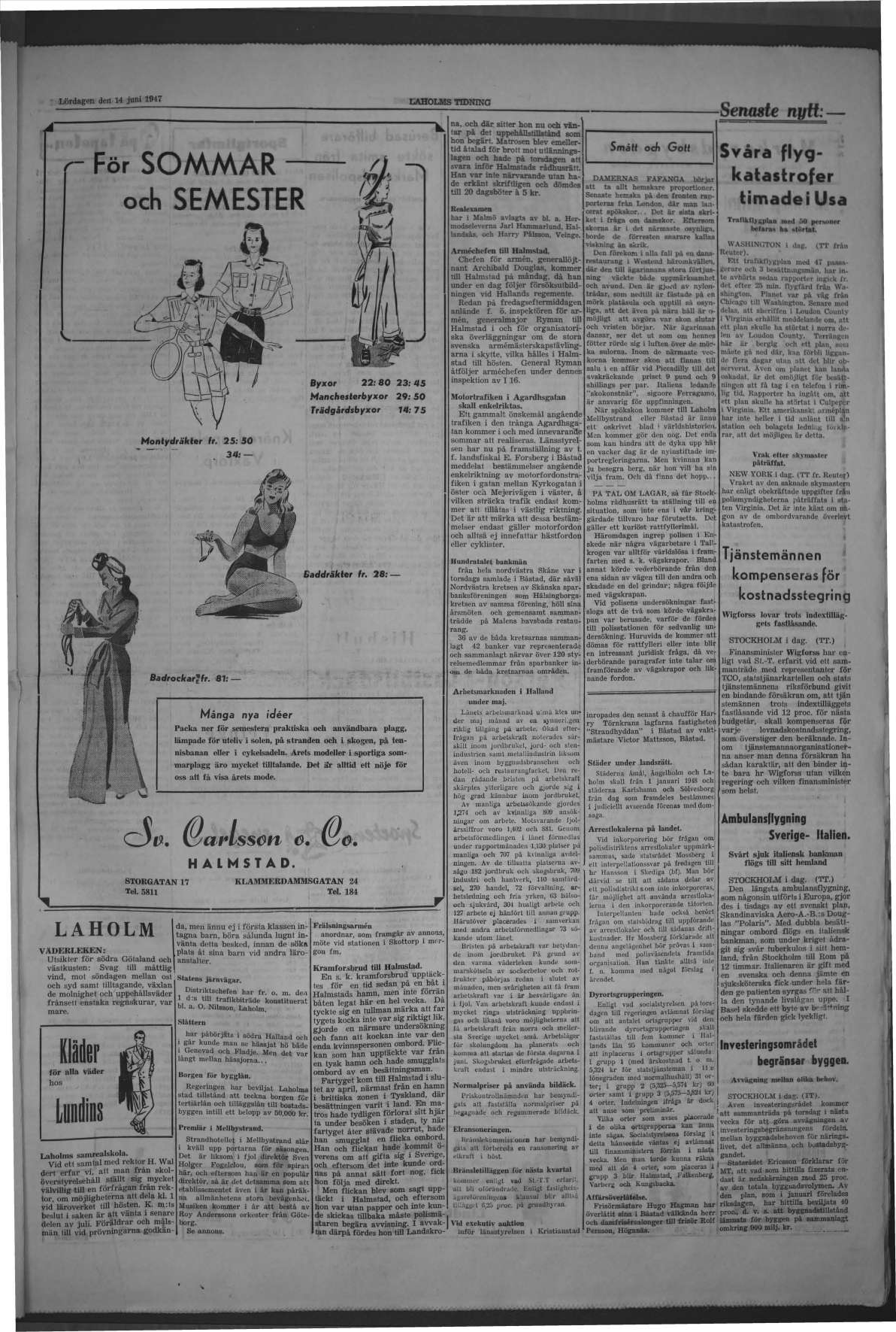 Laholms Tidning Lördag 14 juni 1947, sida 3