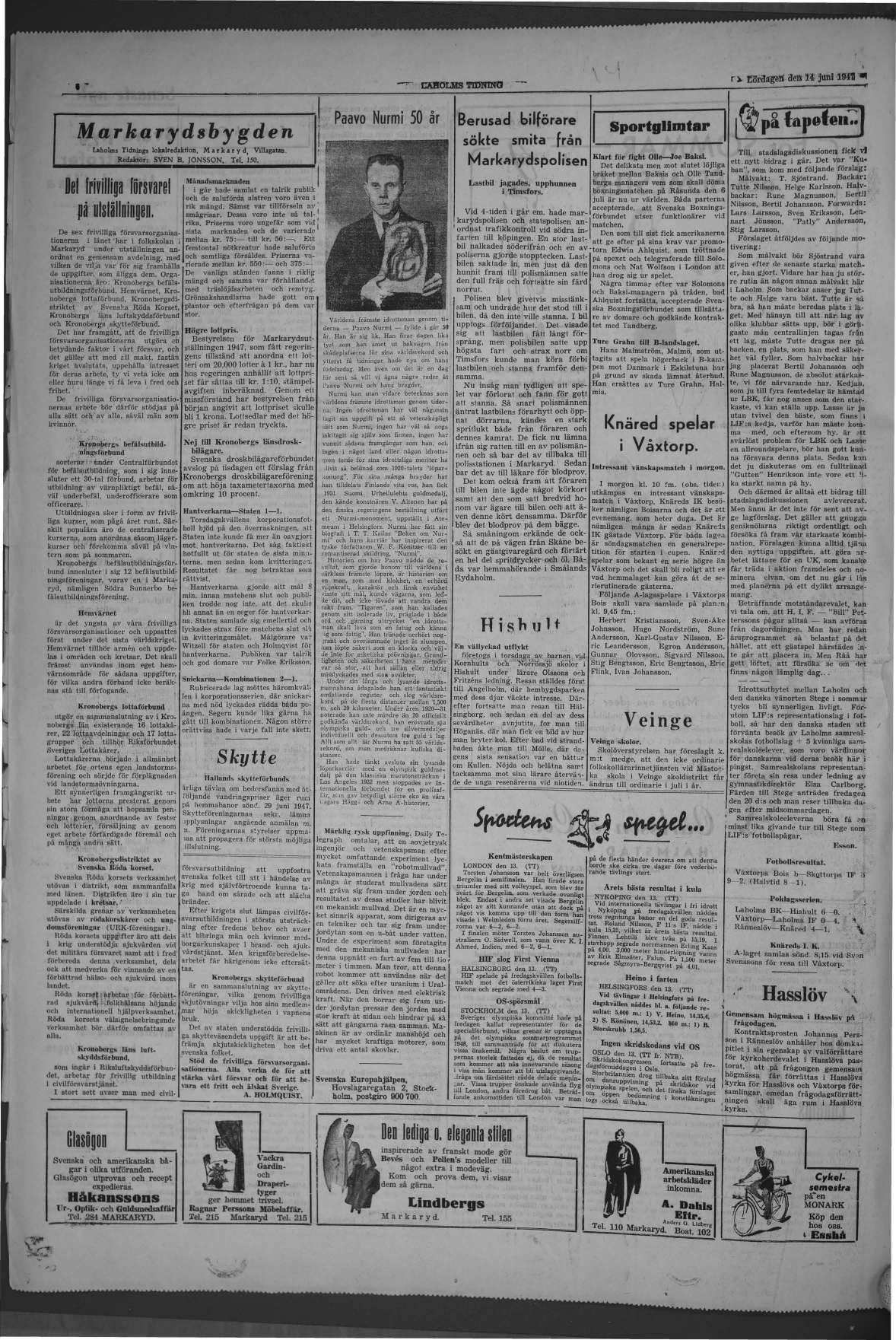 Laholms Tidning Lördag 14 juni 1947, sida 4
