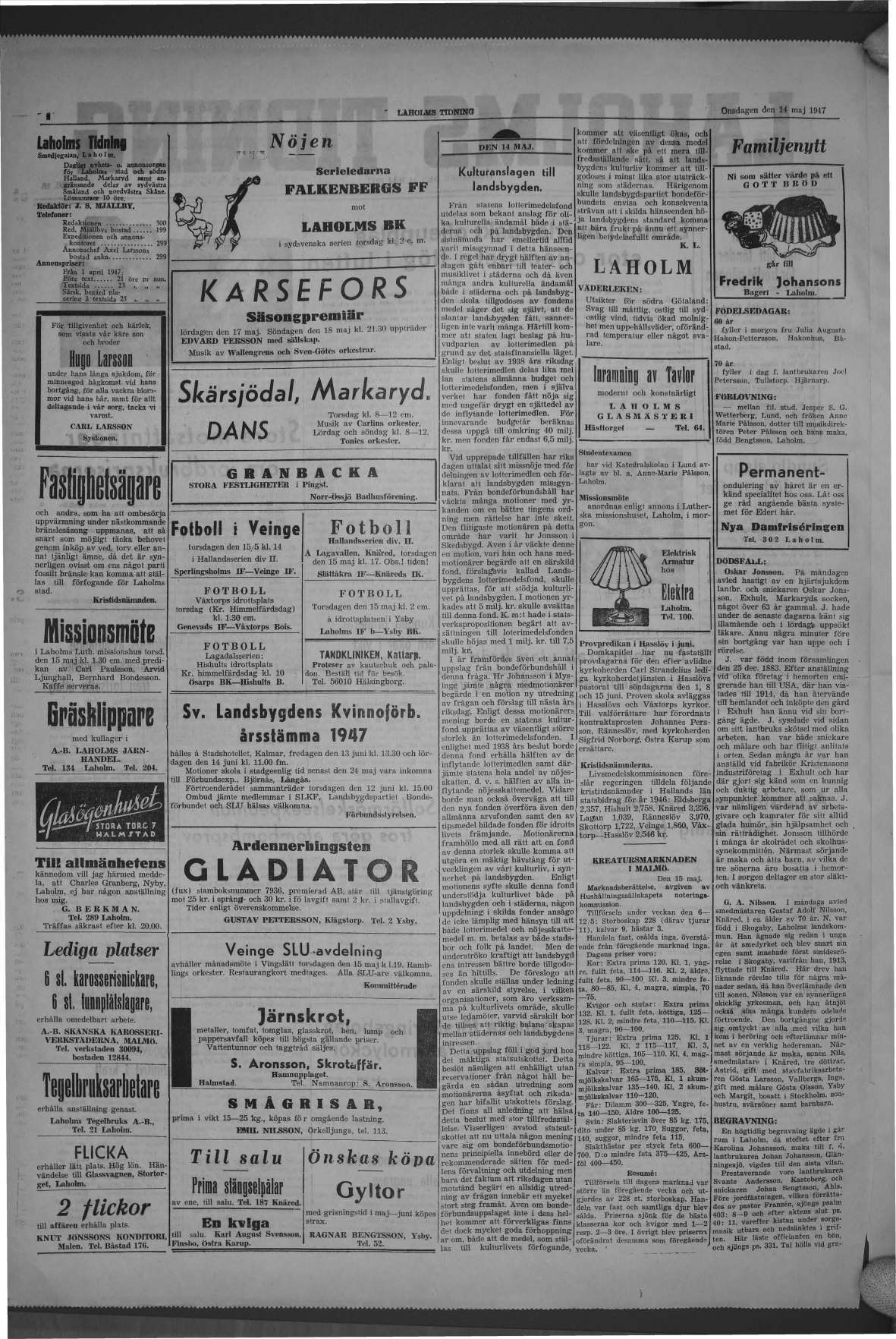 Laholms Tidning Onsdag 14 maj 1947, sida 2