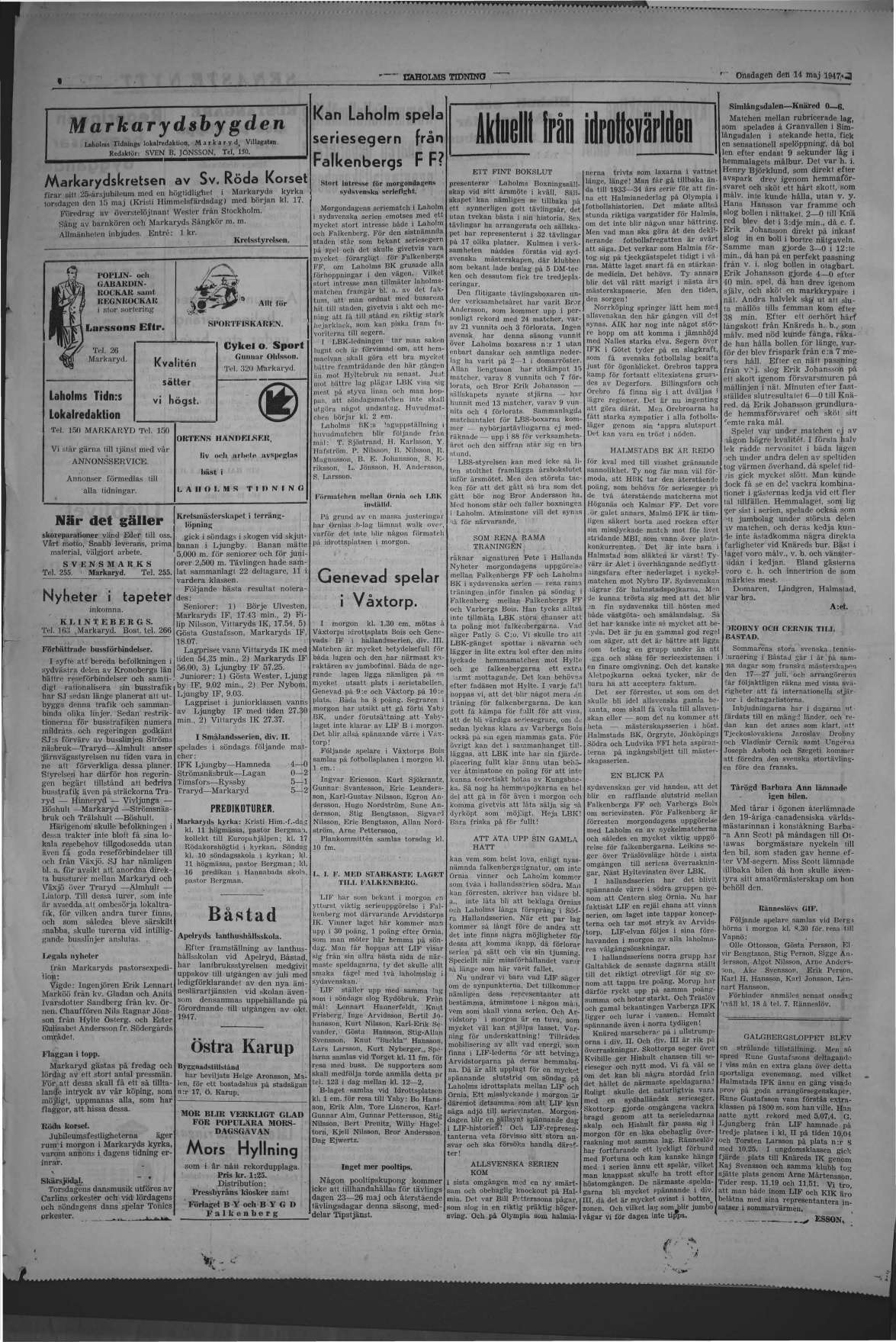 Laholms Tidning Onsdag 14 maj 1947, sida 4