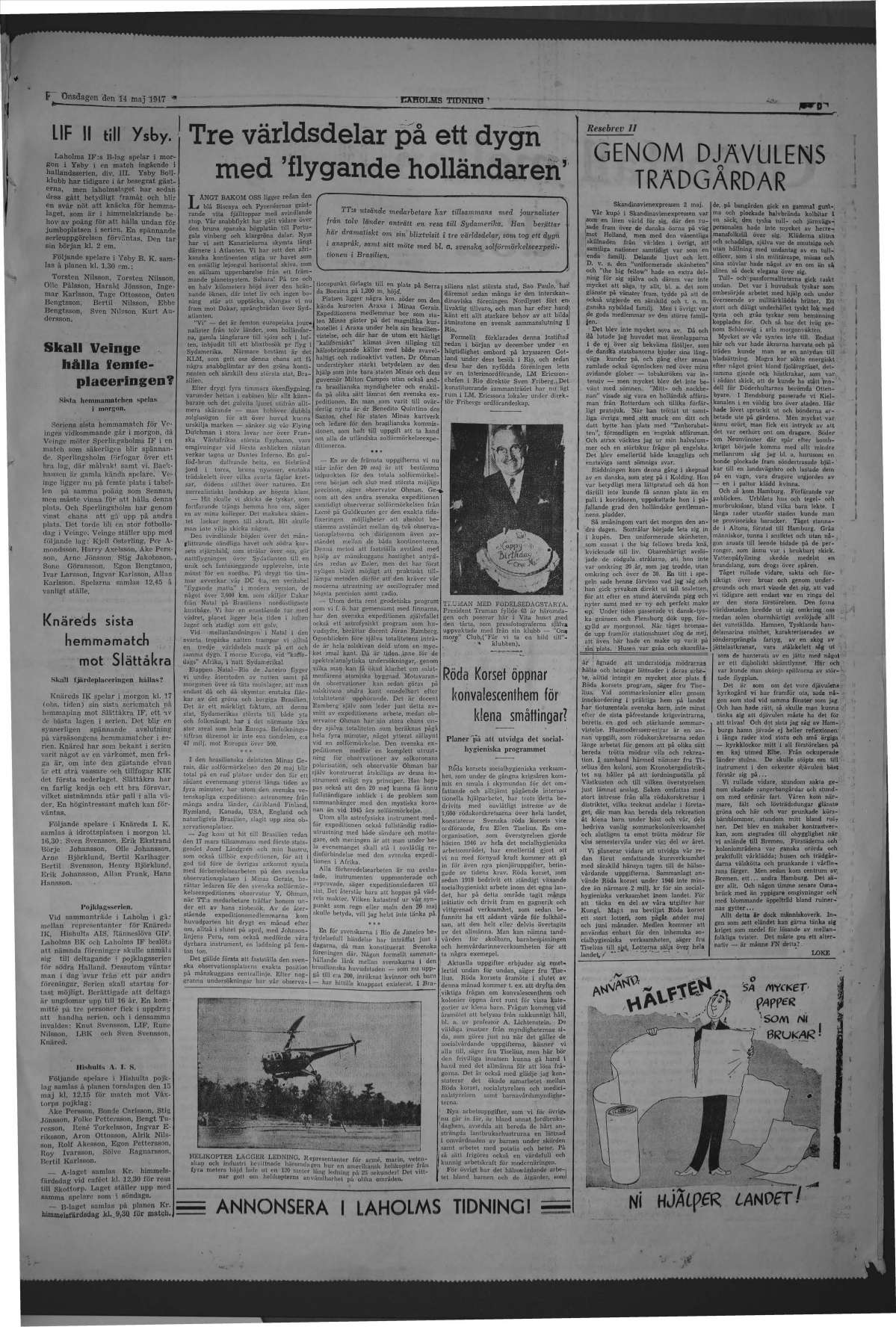 Laholms Tidning Onsdag 14 maj 1947, sida 5