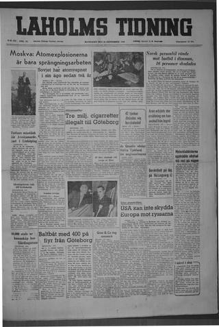 Förstasidan, Måndag 26 september 1949