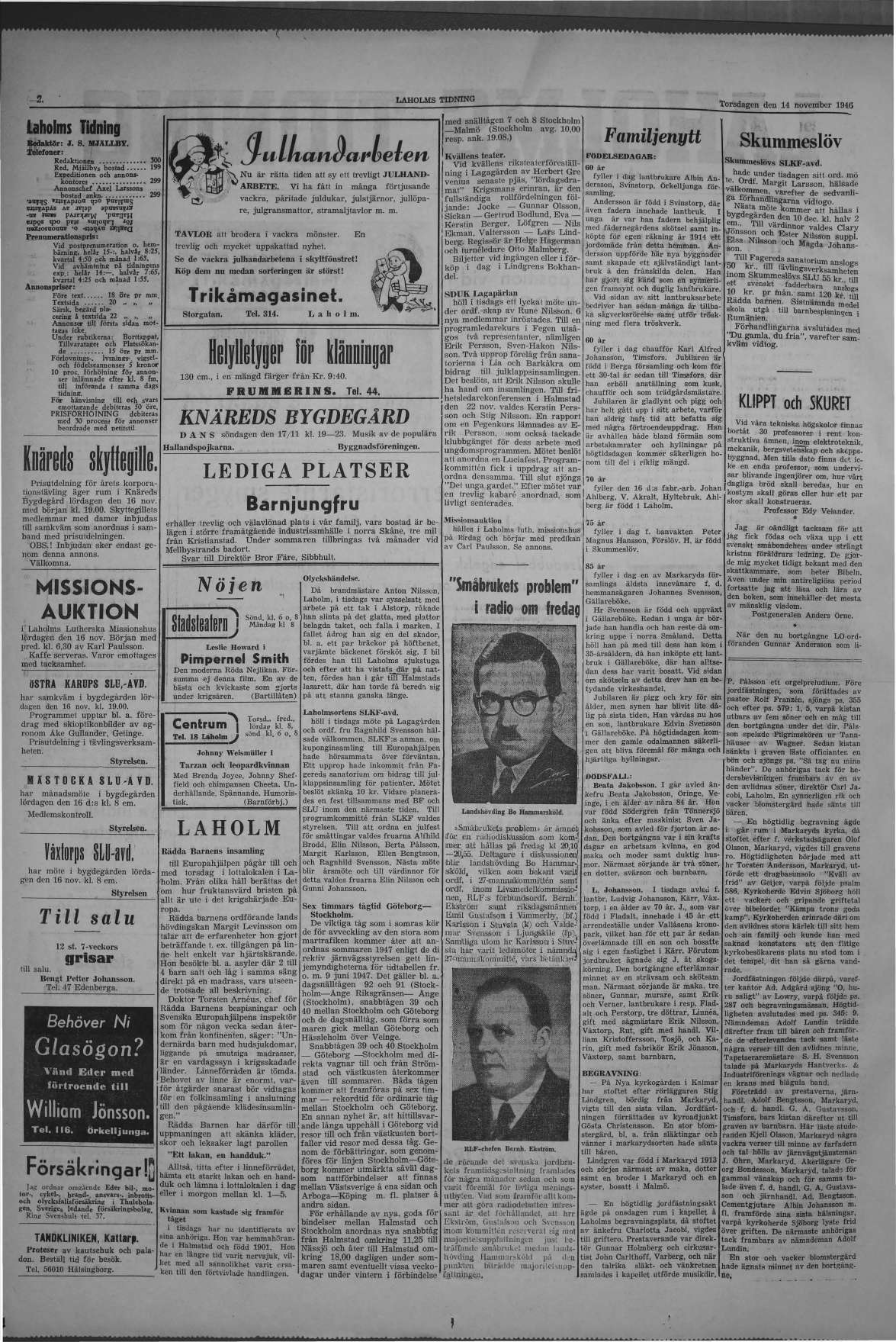 Laholms Tidning Torsdag 14 november 1946, sida 2