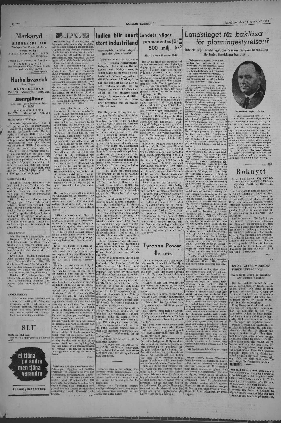 Laholms Tidning Torsdag 14 november 1946, sida 4