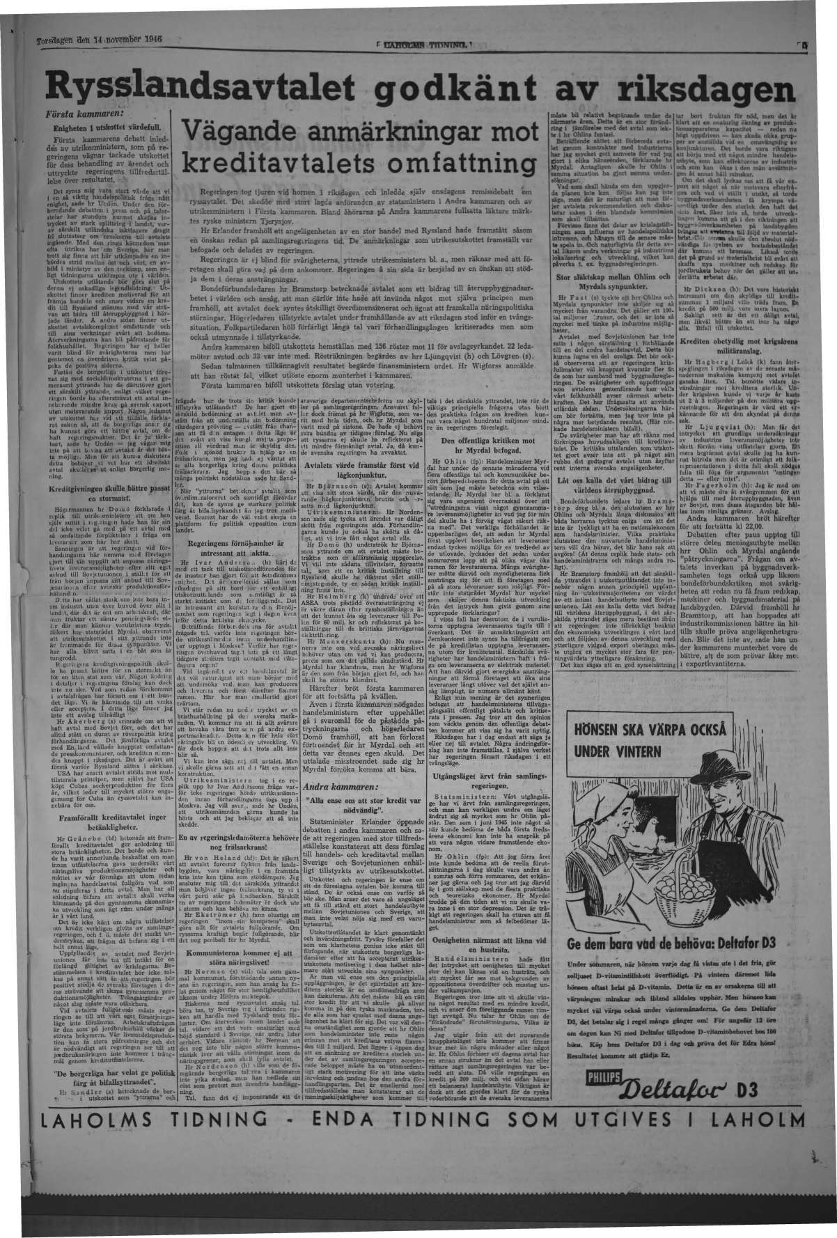 Laholms Tidning Torsdag 14 november 1946, sida 5