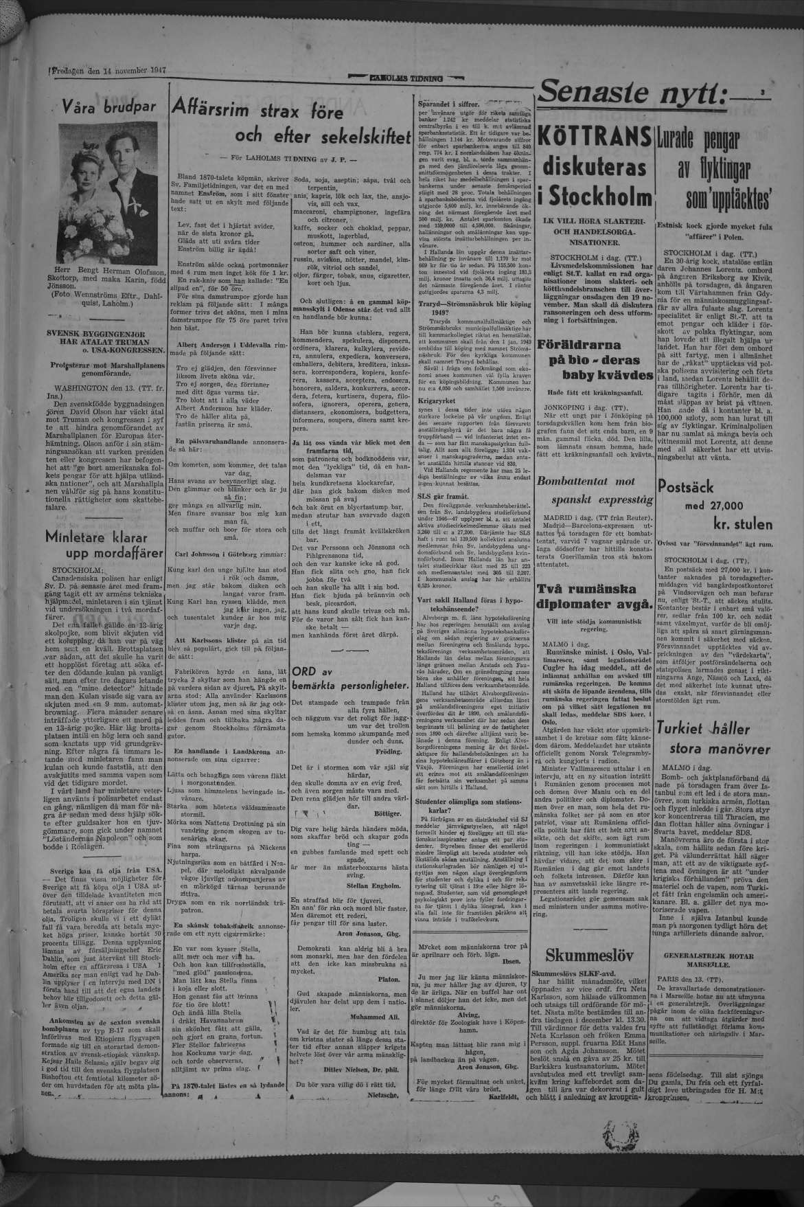 Laholms Tidning Fredag 14 november 1947, sida 3