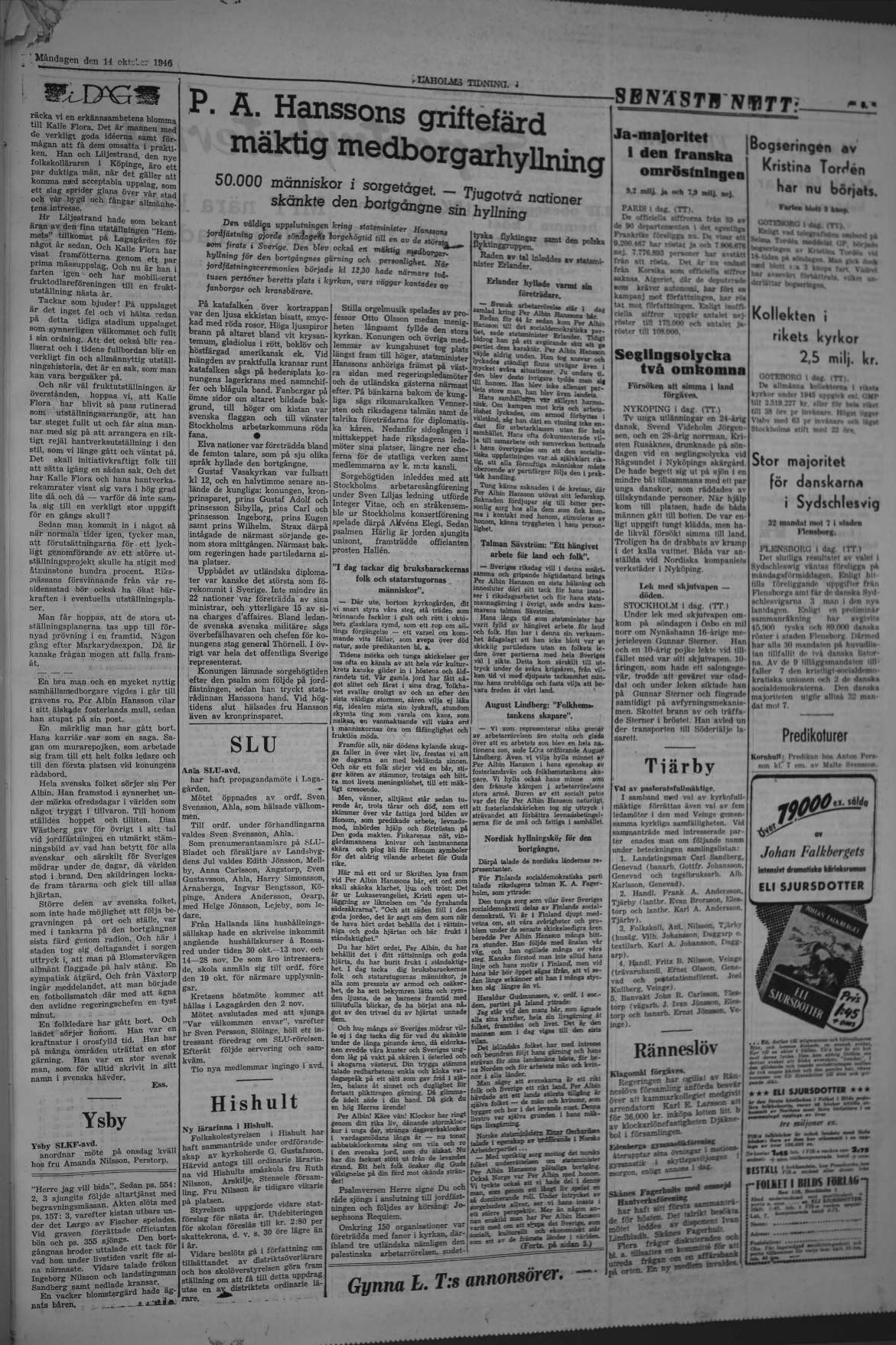 Laholms Tidning Måndag 14 oktober 1946, sida 3
