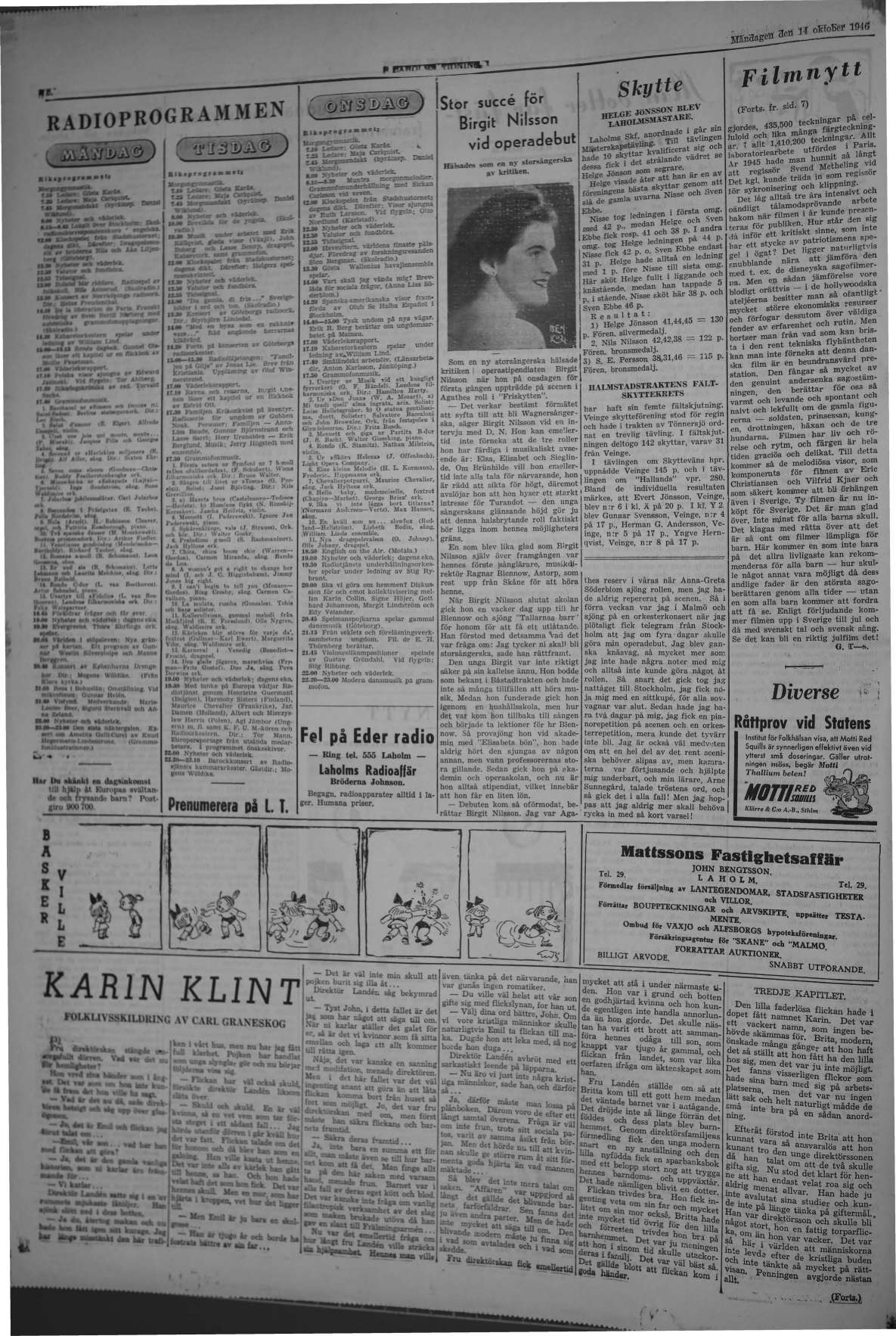 Laholms Tidning Måndag 14 oktober 1946, sida 6