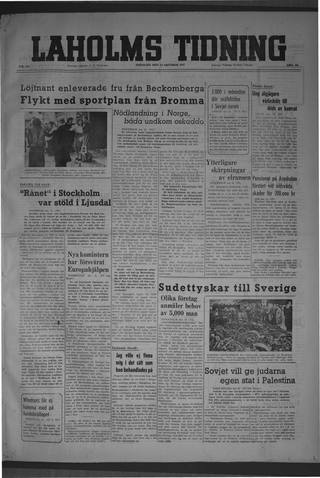 Förstasidan, Tisdag 14 oktober 1947
