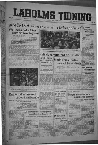 Förstasidan, Lördag 14 september 1946