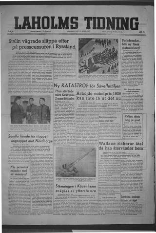 Förstasidan, Tisdag 15 april 1947