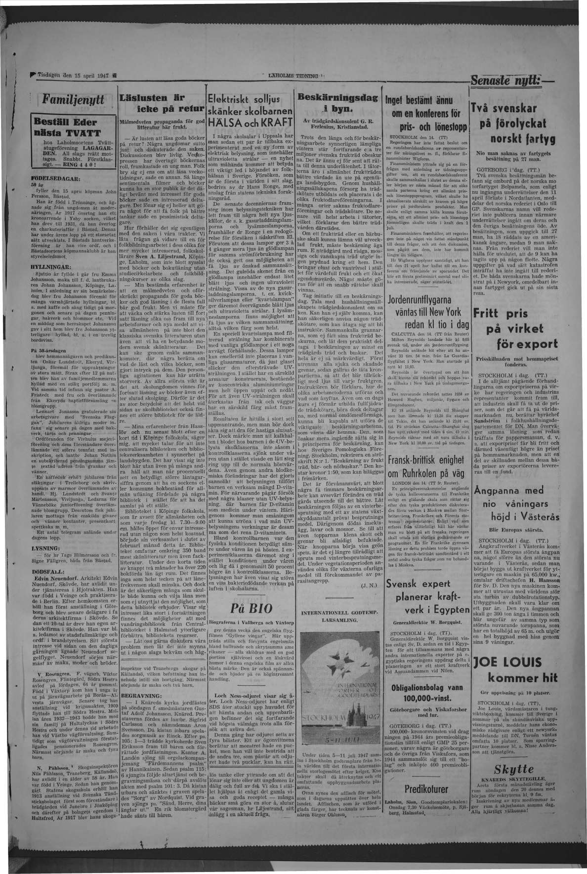 Laholms Tidning Tisdag 15 april 1947, sida 3
