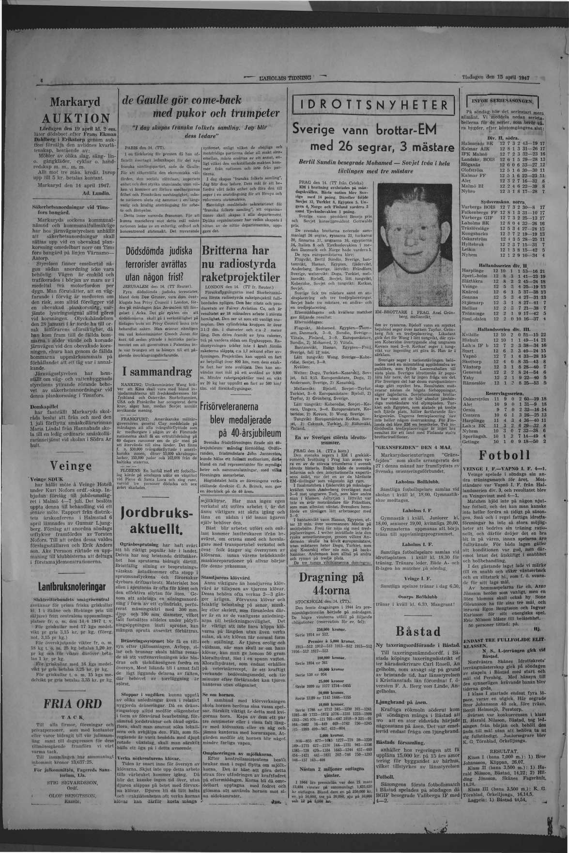 Laholms Tidning Tisdag 15 april 1947, sida 4