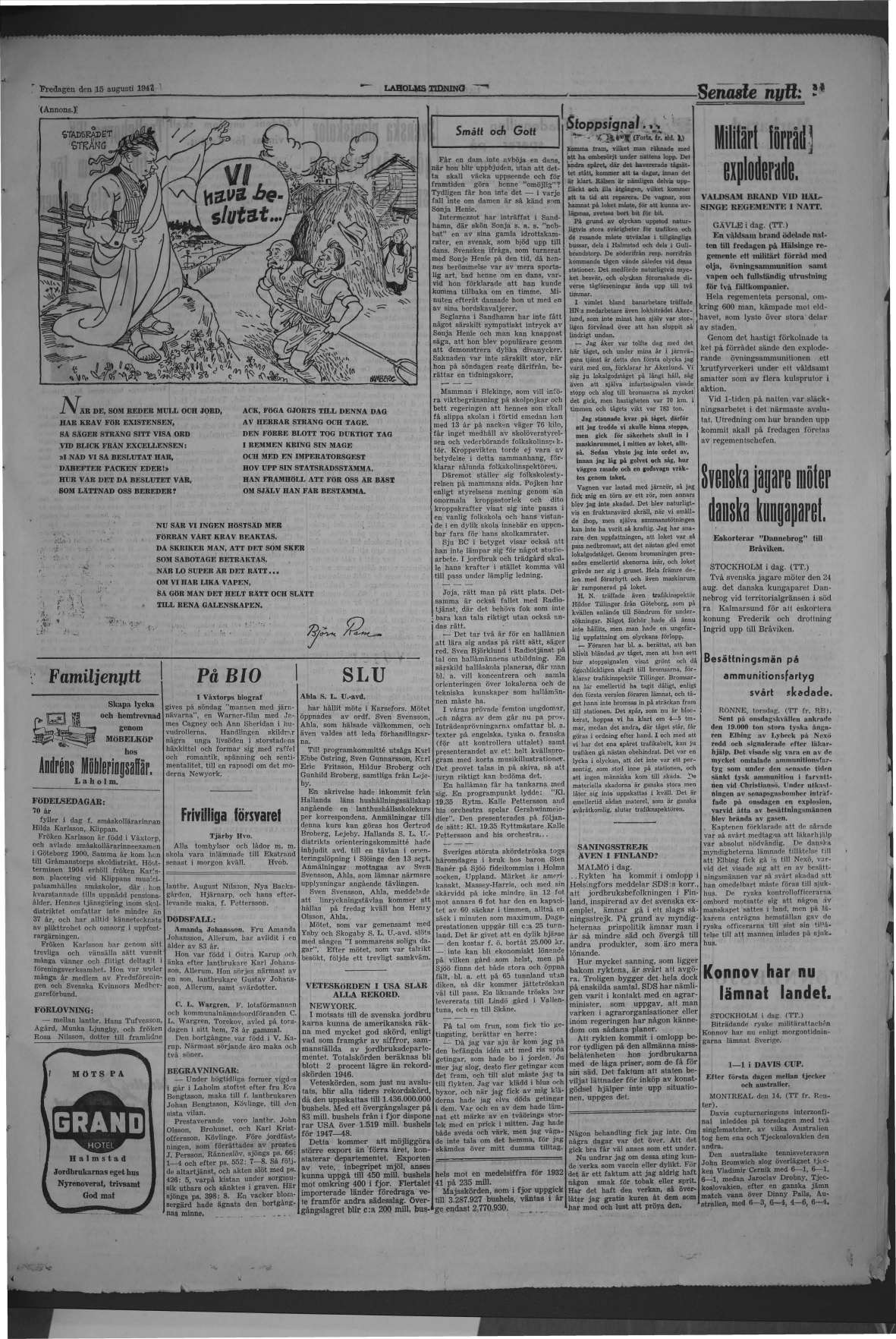 Laholms Tidning Fredag 15 augusti 1947, sida 3