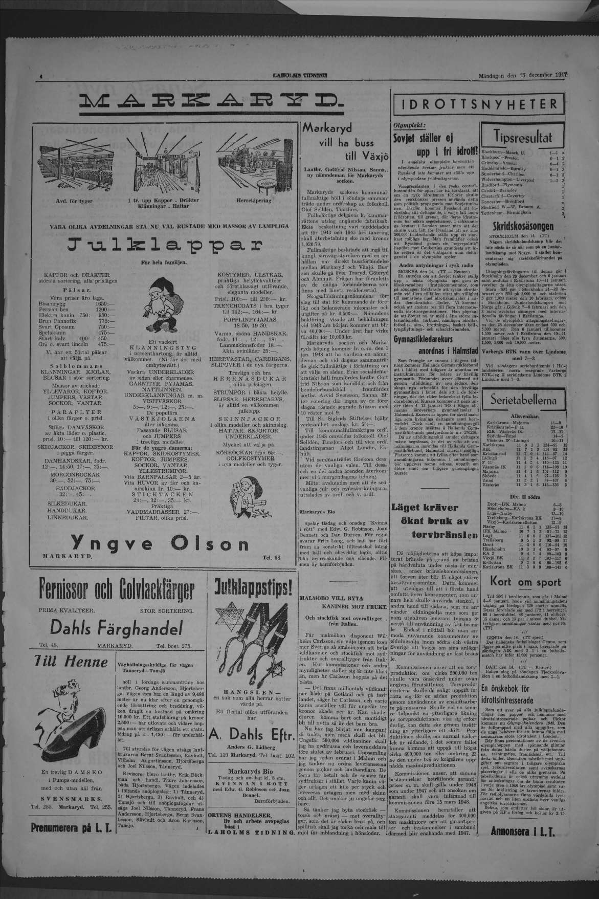 Laholms Tidning Måndag 15 december 1947, sida 4